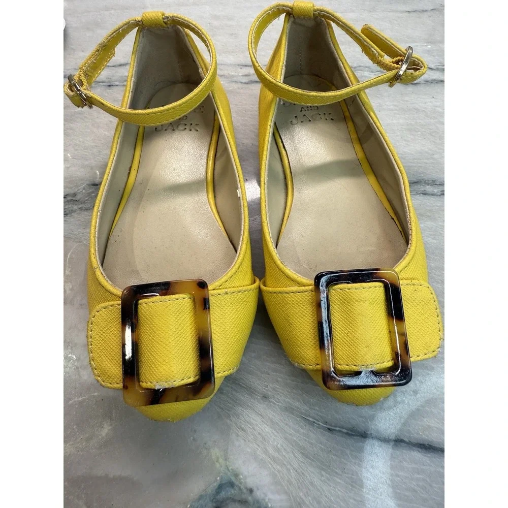 Janie And Jack Pretty In Plaid Yellow Tortoise Shell Maryjane Shoes Sz 7 Toddler